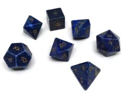 Other Lapis Semi-Precious Gemstone 7ct Polyhedral Dice Set With Gold Elvenkind Font