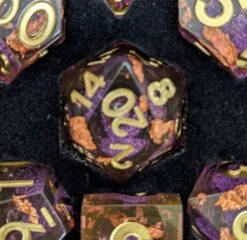 Metallic Dice Games Elixir Dice Single Liquid Core D20 - Purple With Copper Leaf