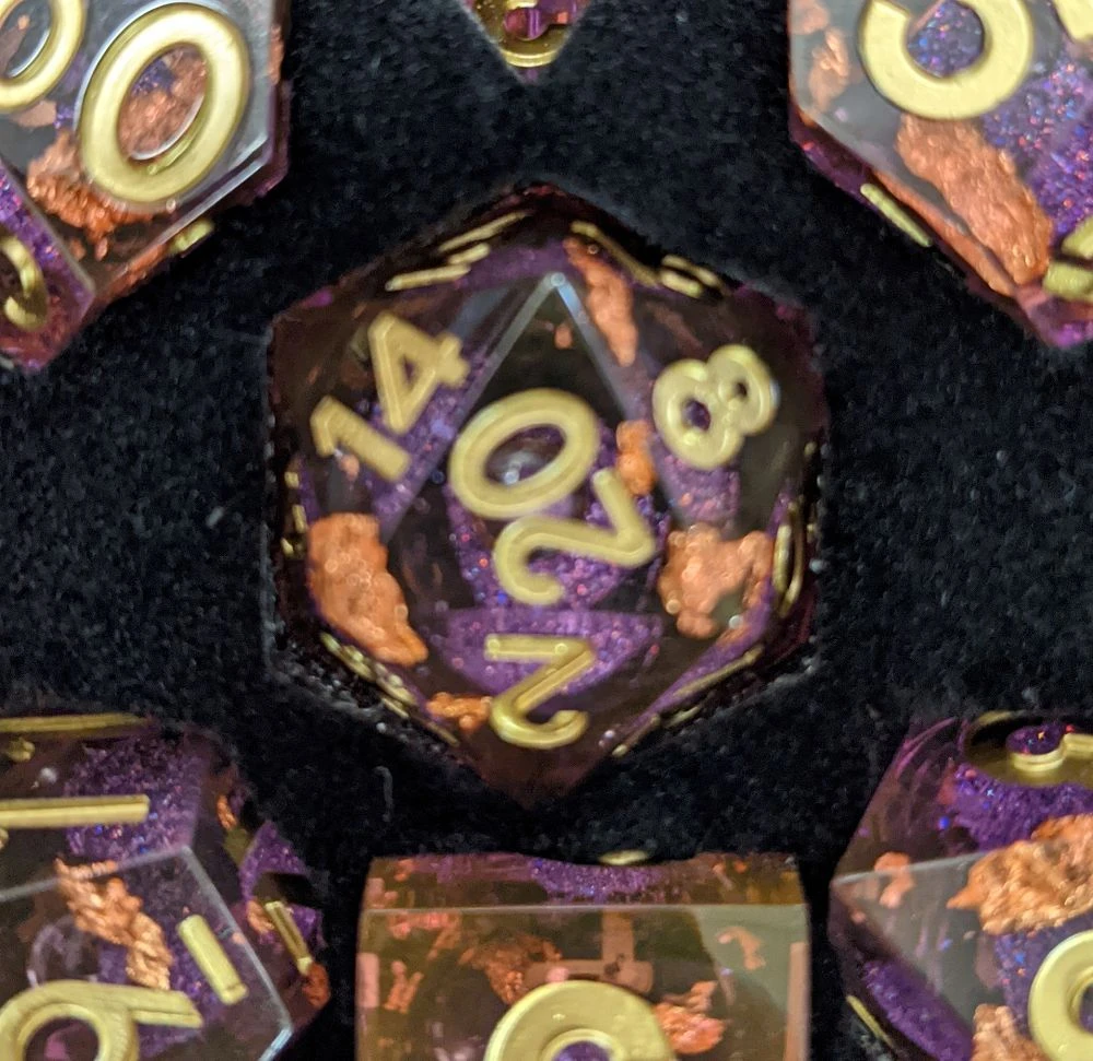 Metallic Dice Games Elixir Dice Single Liquid Core D20 - Purple With Copper Leaf 3 Metallic Dice Games Elixir Dice Single Liquid Core D20 - Purple With Copper Leaf